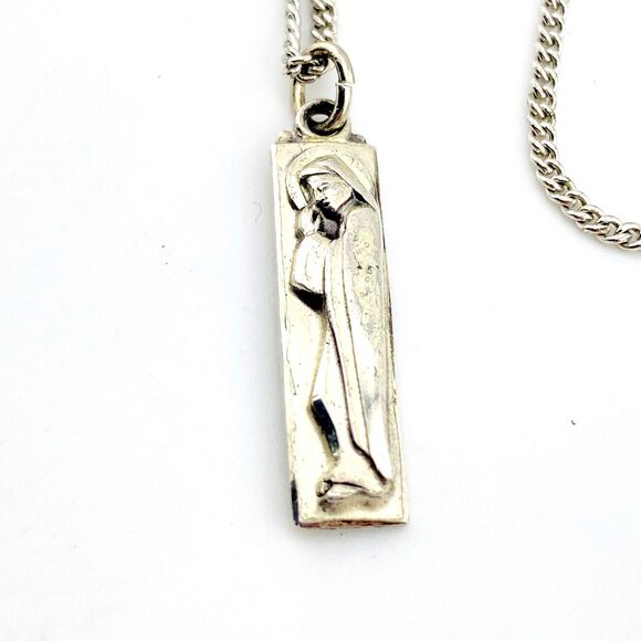 Sterling Silver Creed Pendant Necklace Modernist Double Sided 23.5" Chain - Picture 1 of 5